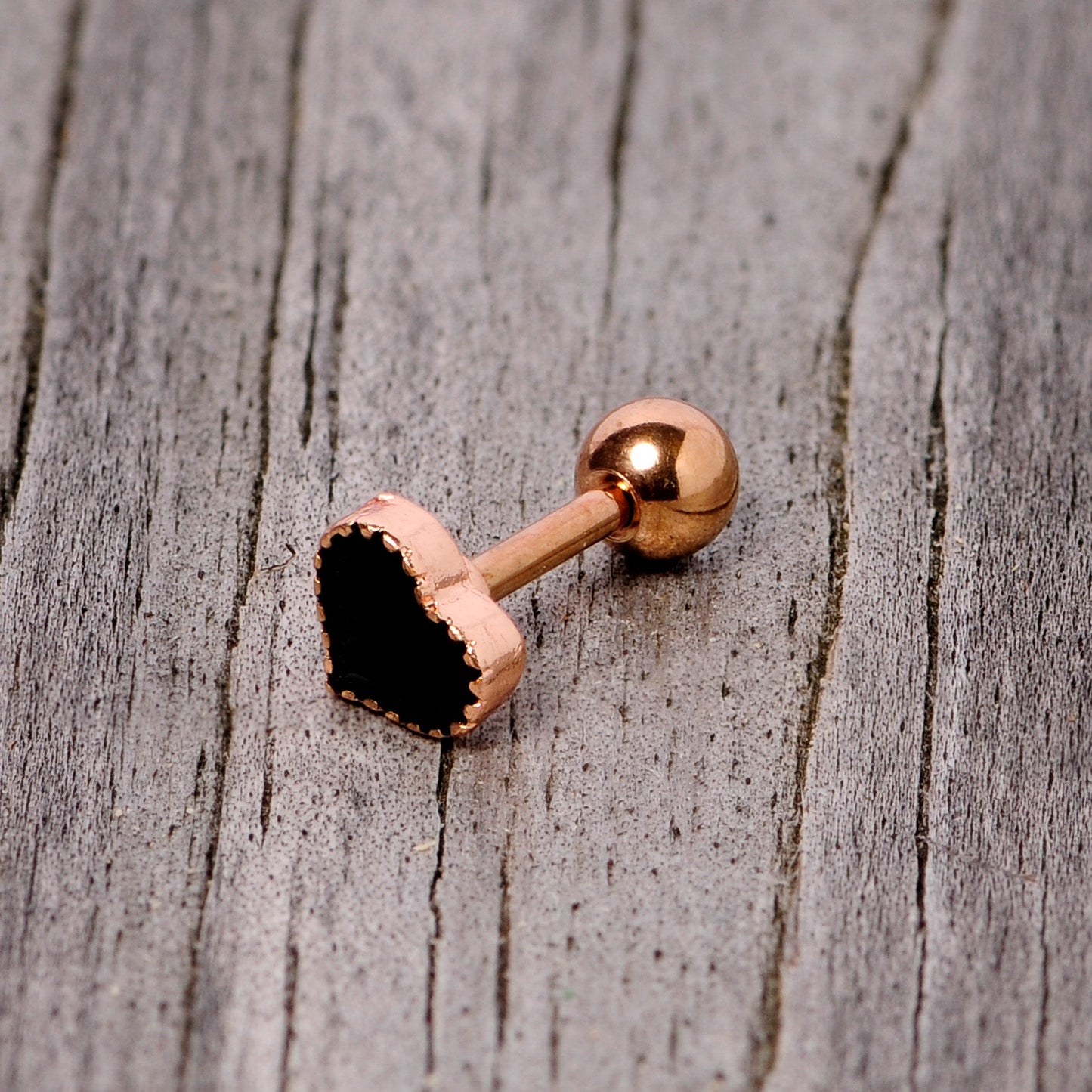 16G 1/4 Rose Gold Tone Black Heart Cartilage Tragus Earring