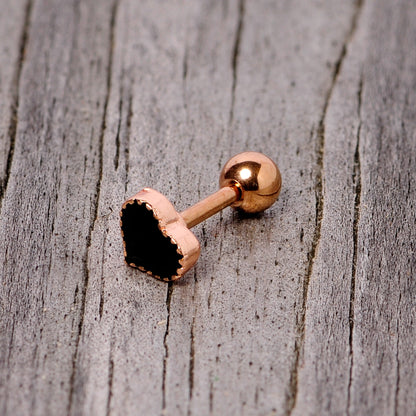 16G 1/4 Rose Gold Tone Black Heart Cartilage Tragus Earring