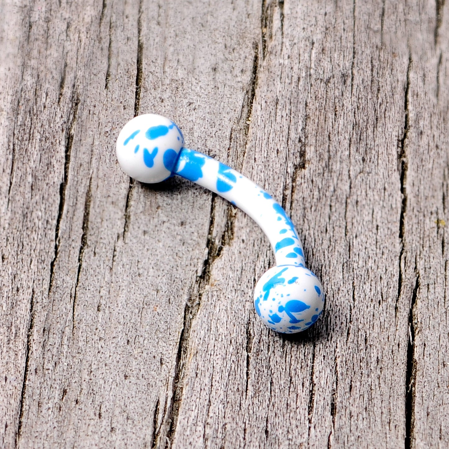 16G 5/16 White Blue Glow in the Dark Curved Eyebrow Ring