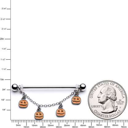 14G Pumpkin Patch Halloween Chain Dangle Industrial Barbell 38mm