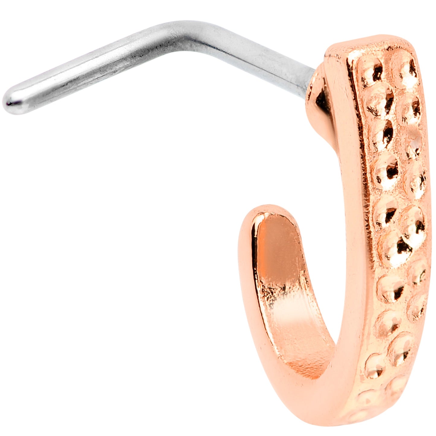 20G 5/16 Rose Gold Tone Dainty Dots Faux Hoop L Shaped Nose Ring