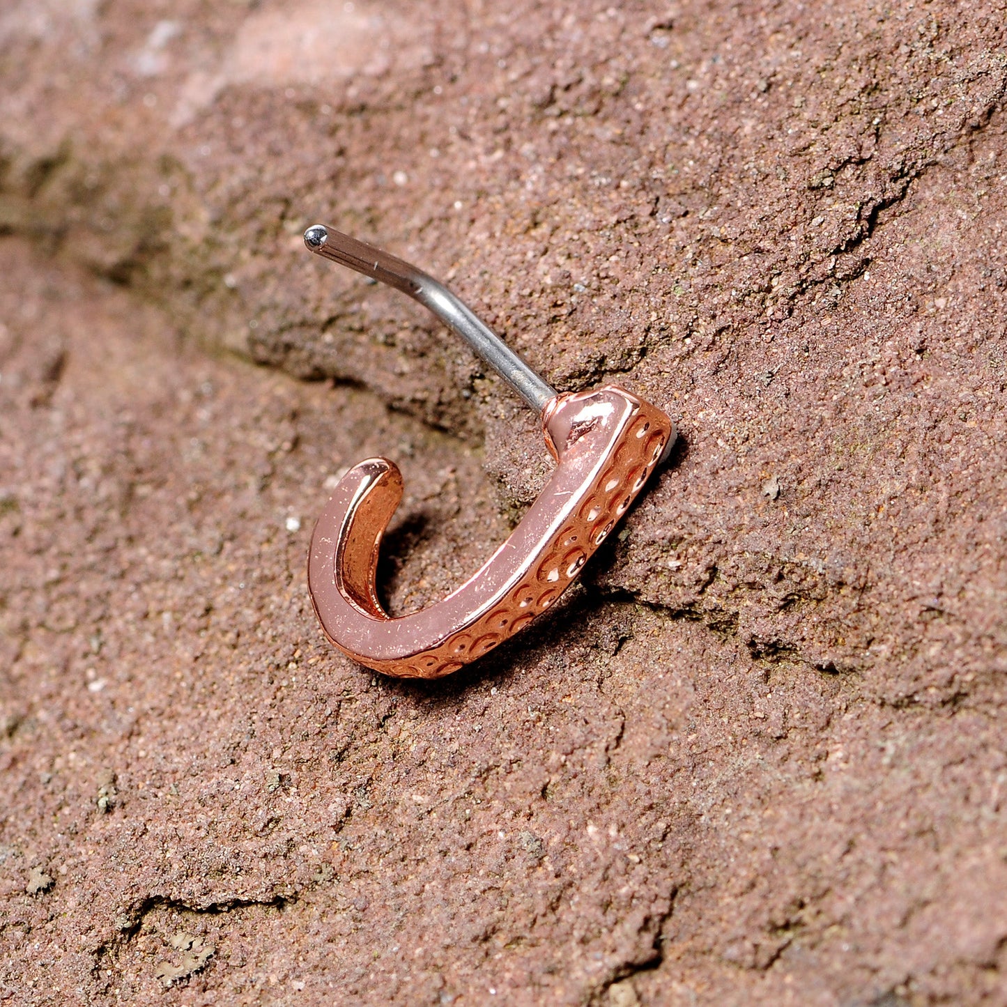 20G 5/16 Rose Gold Tone Dainty Dots Faux Hoop L Shaped Nose Ring