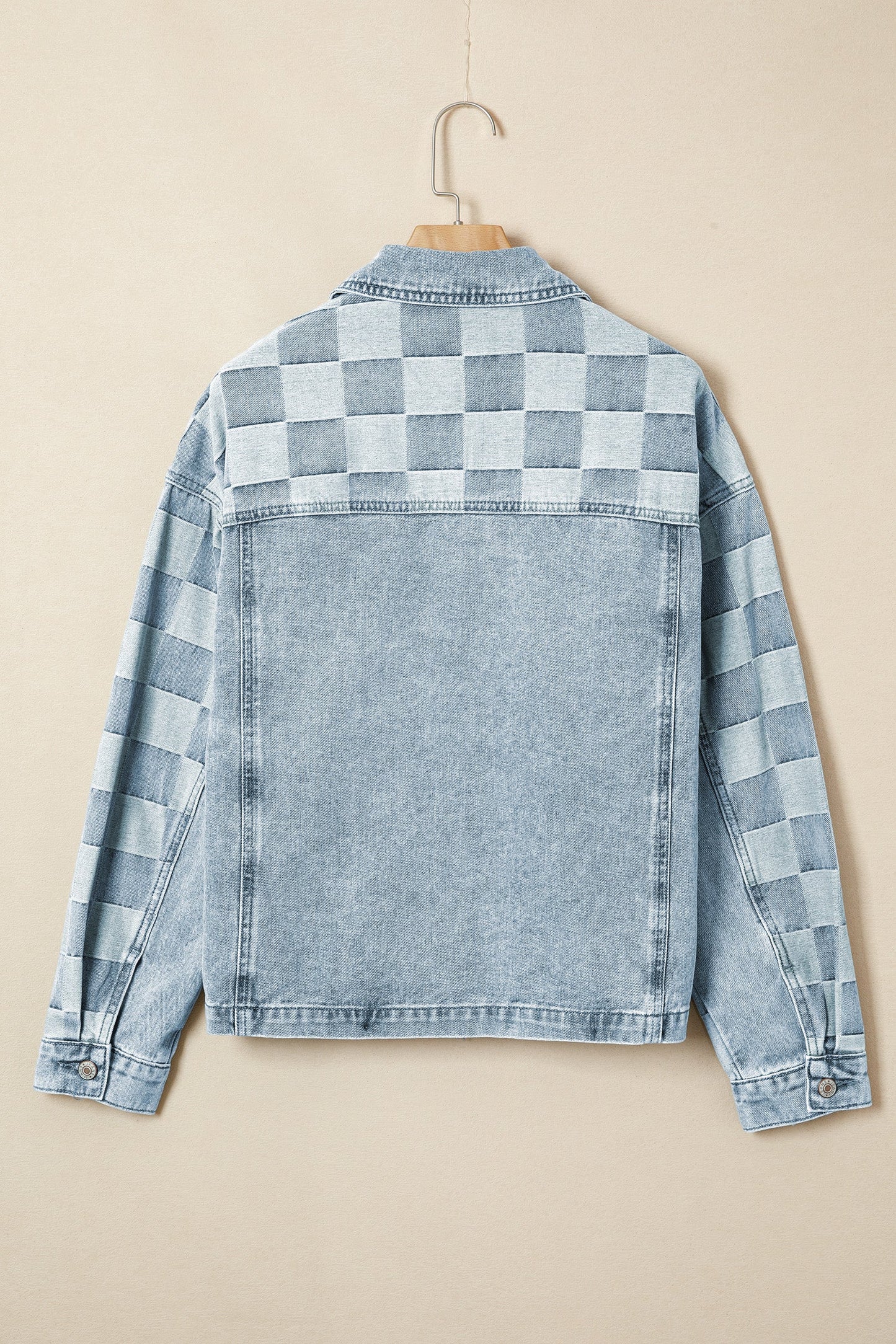Denim Checkered Patchwork Womens Casual Jacket
