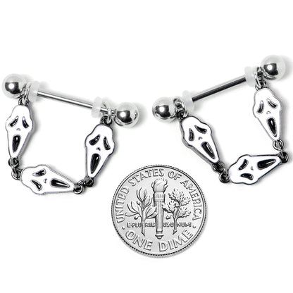 14G 9/16 Scary Screaming Ghost Halloween Dangle Nipple Ring Set