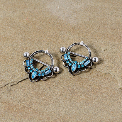 14G 5/8 Aqua Gem Filigree Nipple Shield Set