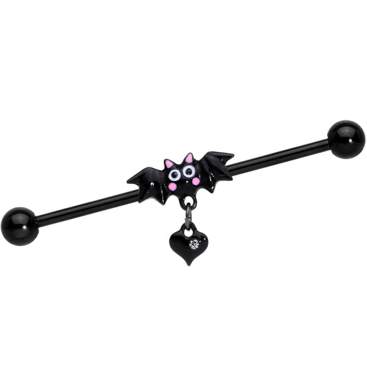14G Clear Gem Heart Bat Halloween Dangle Industrial Barbell 38mm