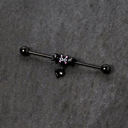 14G Clear Gem Heart Bat Halloween Dangle Industrial Barbell 38mm