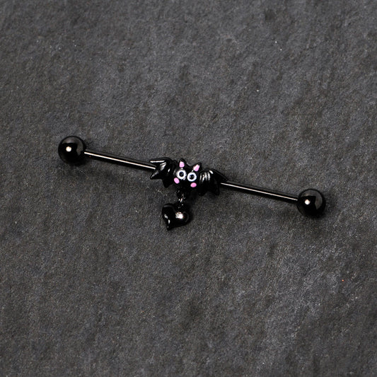 14G Clear Gem Heart Bat Halloween Dangle Industrial Barbell 38mm