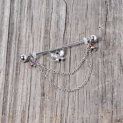 14G Aurora Gem Butterfly Chain Dangle Project Bar 38mm