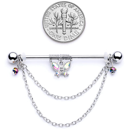 14G Aurora Gem Butterfly Chain Dangle Project Bar 38mm