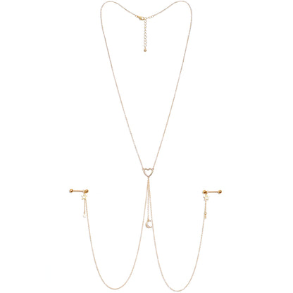 14G 5/8 Clear Gem Gold Tone Heart Star Nipple Chain Necklace