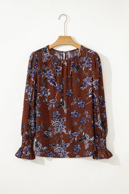Floral Autumn Smock Cuffs Shift Blouse