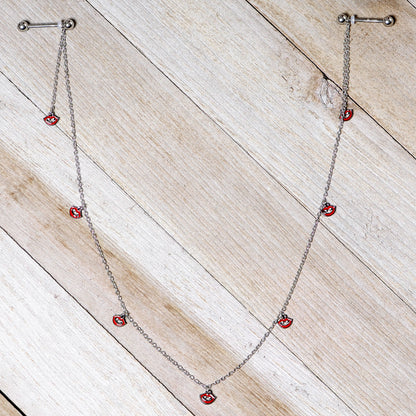 14G 5/8 Red Monster Fang Halloween Dangle Nipple Chain