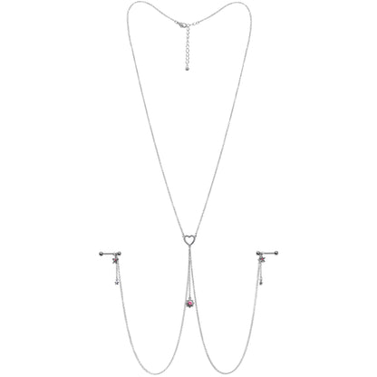 14G 5/8 Pink Gem Sun Heart Star Nipple Chain Necklace