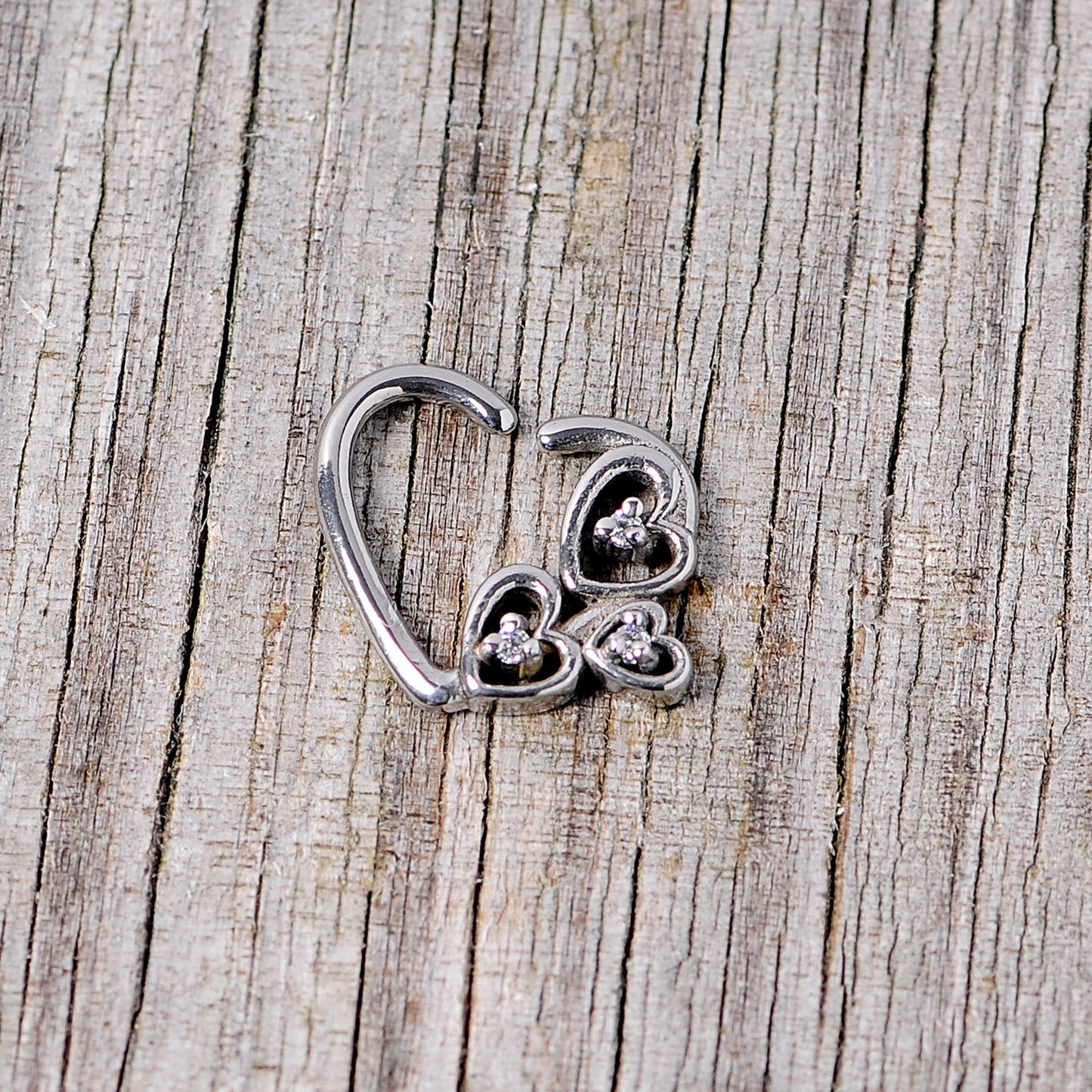 16G 3/8 Clear CZ Gem Valentines Day Left Heart Closure Ring