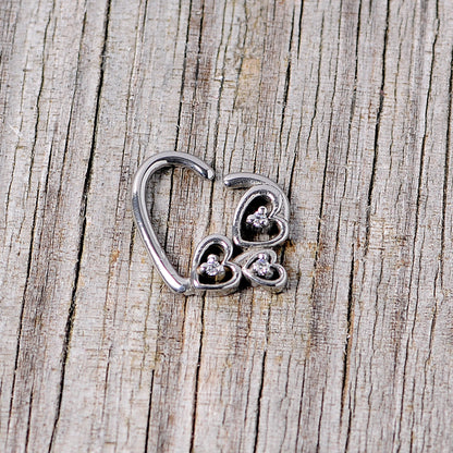 16G 3/8 Clear CZ Gem Valentines Day Left Heart Closure Ring