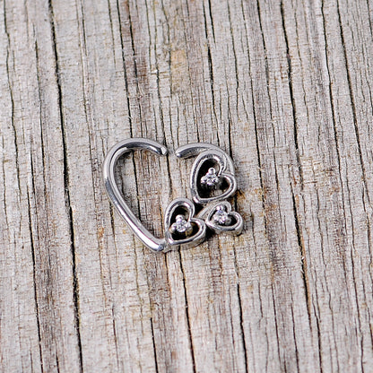 16G 3/8 Clear CZ Gem Valentines Day Left Heart Closure Ring