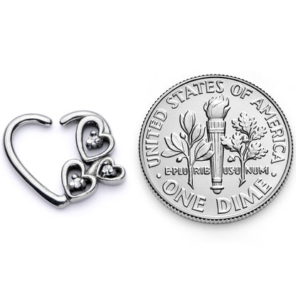 16G 3/8 Clear CZ Gem Valentines Day Left Heart Closure Ring