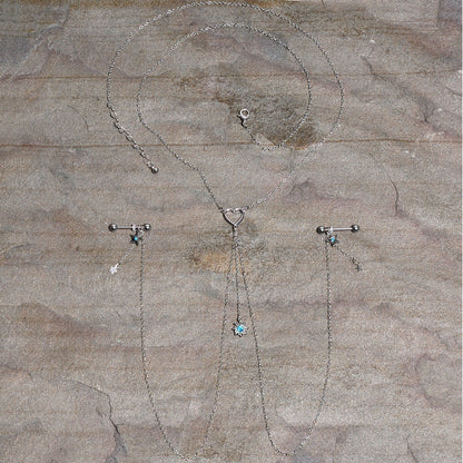 14G 5/8 Blue Gem Sun Heart Star Nipple Chain Necklace