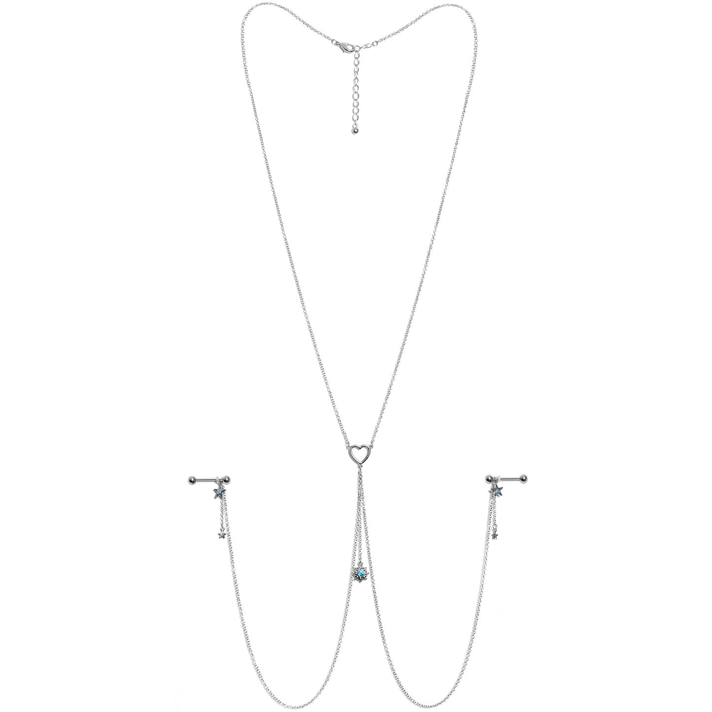 14G 5/8 Blue Gem Sun Heart Star Nipple Chain Necklace