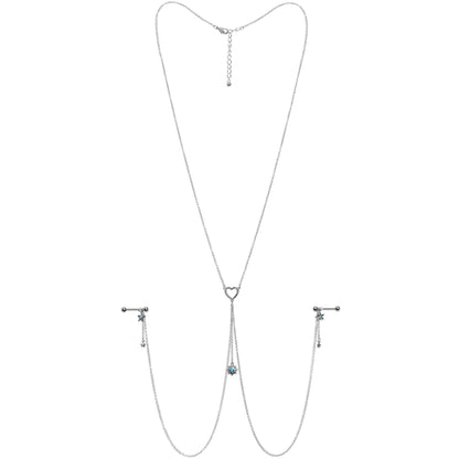 14G 5/8 Blue Gem Sun Heart Star Nipple Chain Necklace