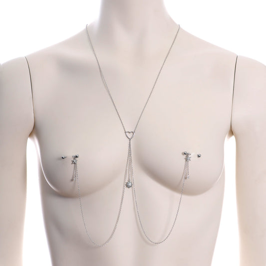 14G 5/8 Clear Gem Sun Heart Star Nipple Chain Necklace