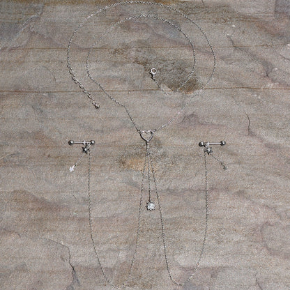 14G 5/8 Clear Gem Sun Heart Star Nipple Chain Necklace