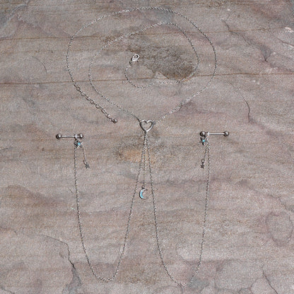 14G 5/8 Blue Gem Moon Heart Star Nipple Chain Necklace