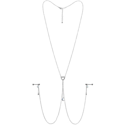 14G 5/8 Blue Gem Moon Heart Star Nipple Chain Necklace