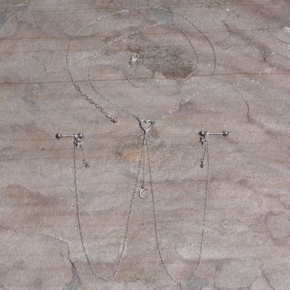 14G 5/8 Clear Gem Moon Heart Star Nipple Chain Necklace