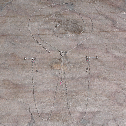 14G 5/8 Pink Gem Moon Heart Star Nipple Chain Necklace