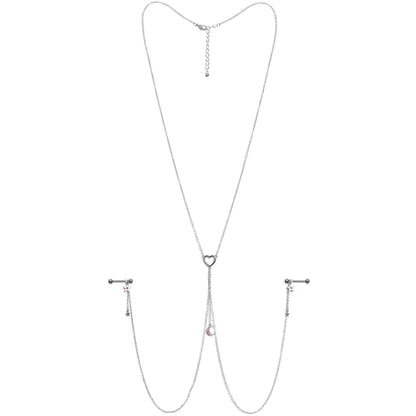 14G 5/8 Pink Gem Moon Heart Star Nipple Chain Necklace