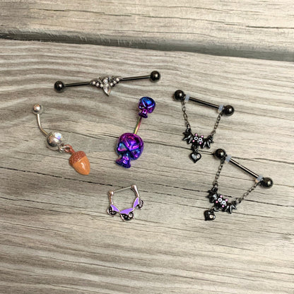 16G 3/8 Black Purple Cauldron Halloween Cartilage Clicker