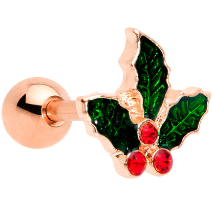 16G 1/4 Red Gem Rose Tone Mistletoe Christmas Cartilage Tragus