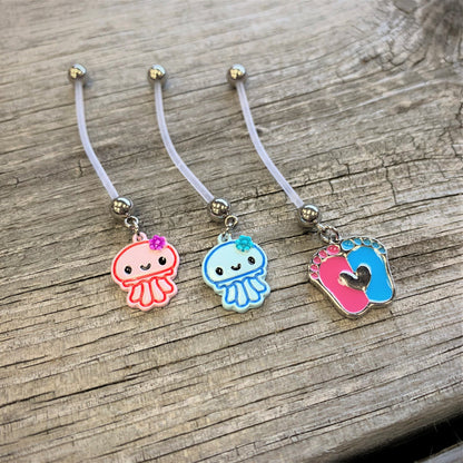 Bundle of Joy Baby Pink Squid Jellyfish Nautical Dangle Pregnancy Belly Ring