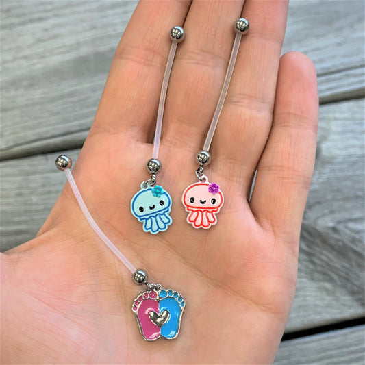 Pink Blue Baby Feet Dangle Pregnancy Belly Ring