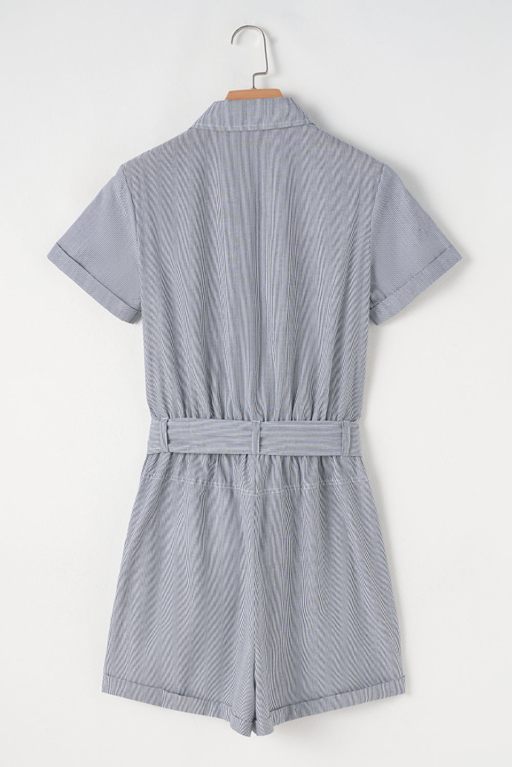 Stripe Chest Pockets Buttoned Belted High-Waist Romper