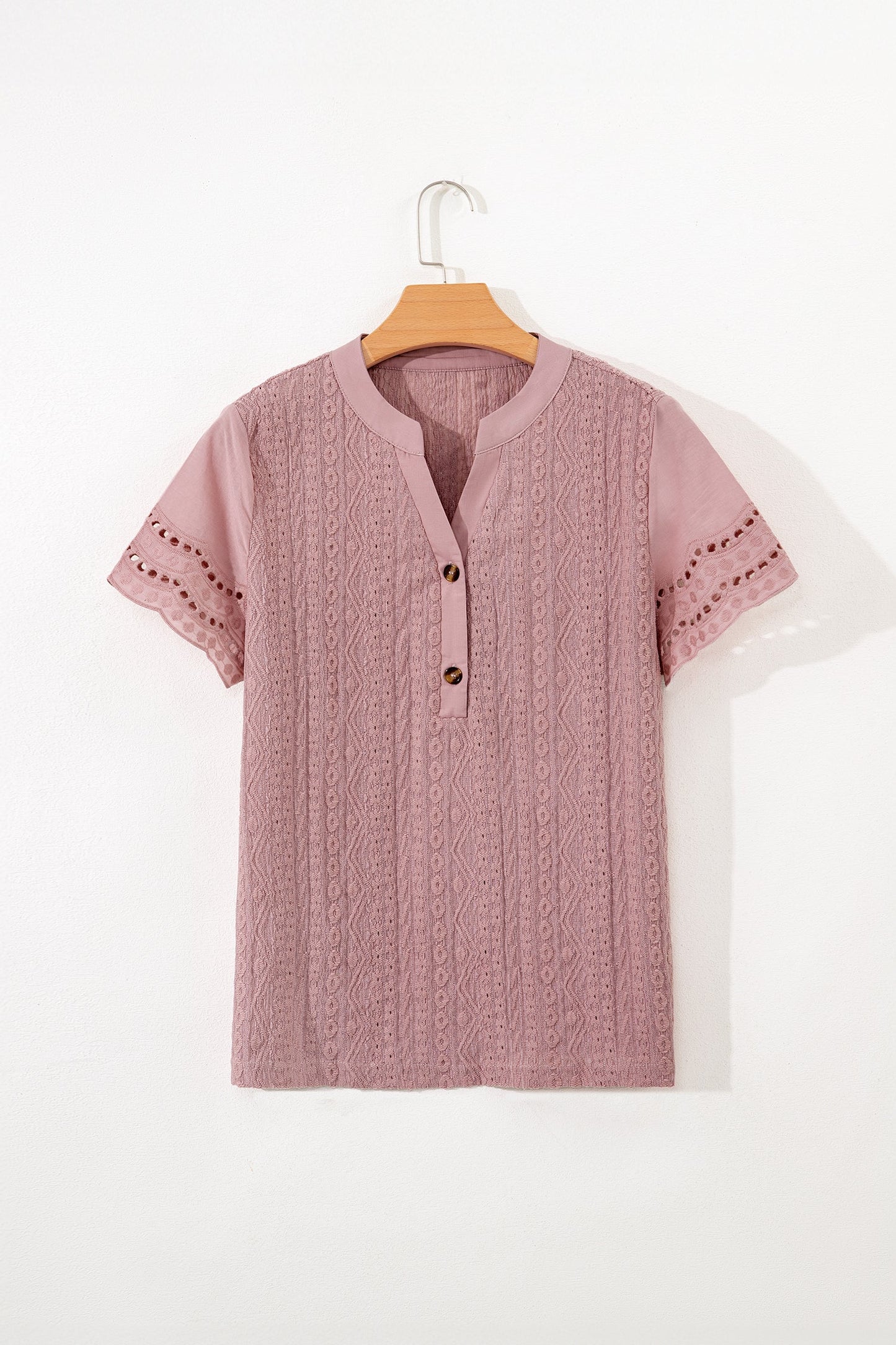 Textured Half-Button Short Sleeve Blouse