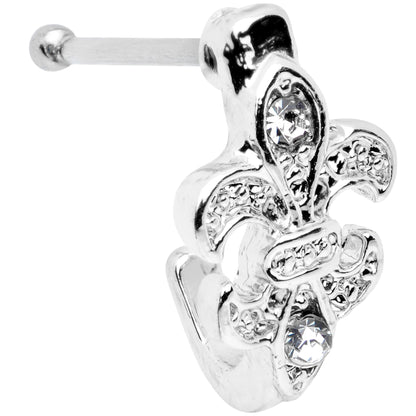 20G 3/8 Clear Gem Fleur De Lis Faux Hoop Nose Bone