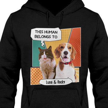 This Human Belongs To Personalized Custom Photo Dog Cat Dark Shirt Gift For Dad Mom T777