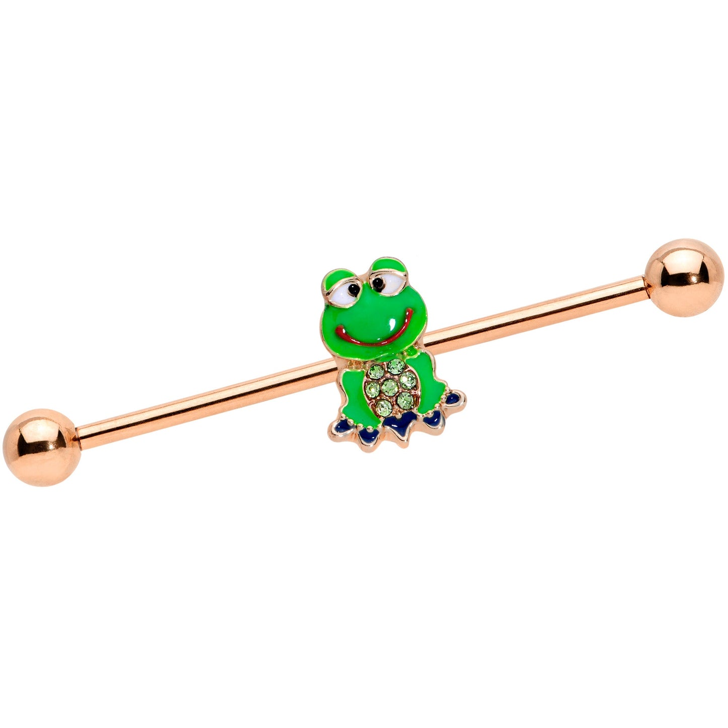 14G Green Gem Rose Gold Tone Green Frog Industrial Barbell 38mm
