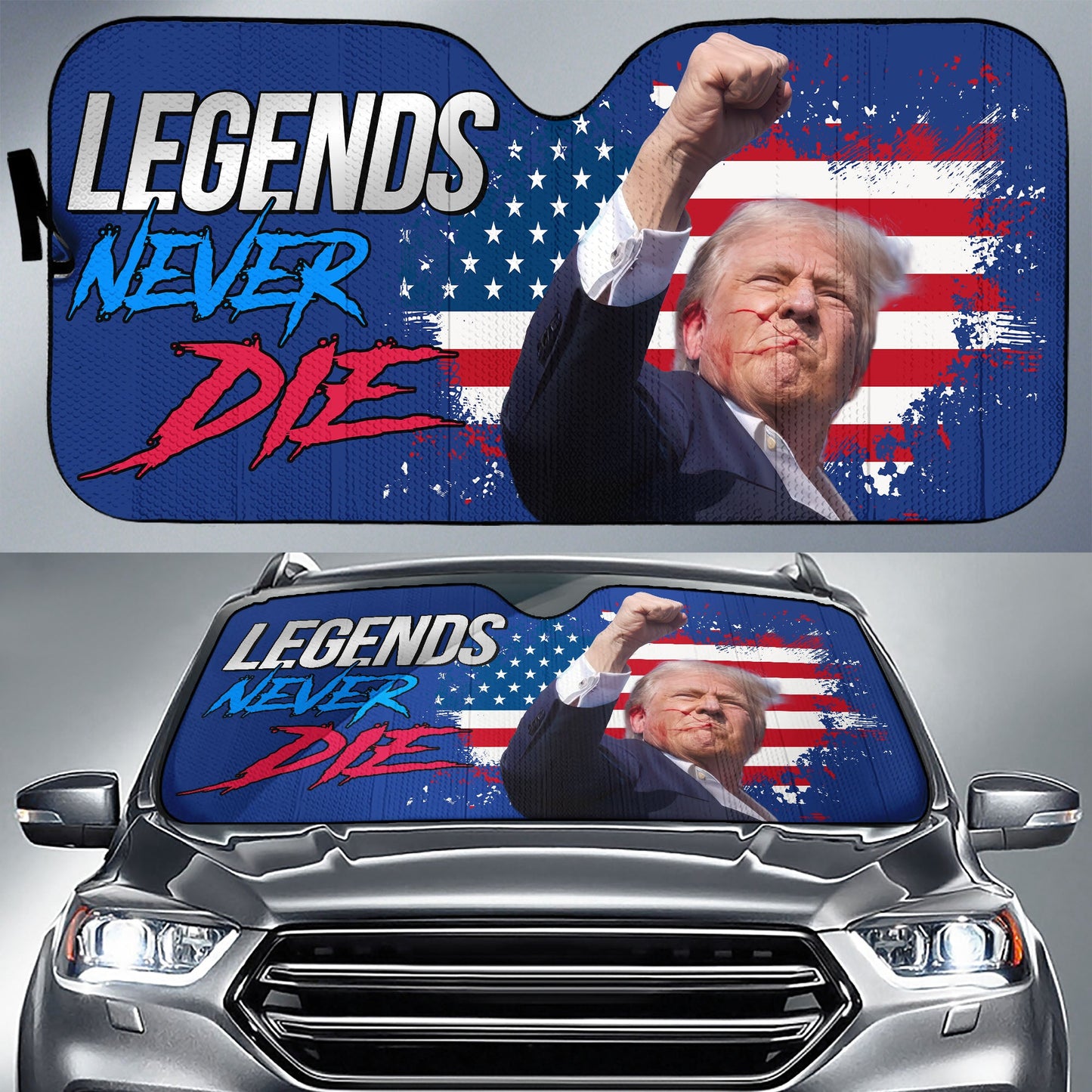 Legends Never Die | Trump Fight 2024 Car Sunshade | Trump Pennsylvania Rally | Trump Fight Car Sunshade C1116 - GOP