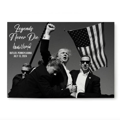 Legends Never Die | Trump Fight 2024 Canvas | Trump Pennsylvania Rally | Trump Fight Canvas Black and White C1126 - GOP
