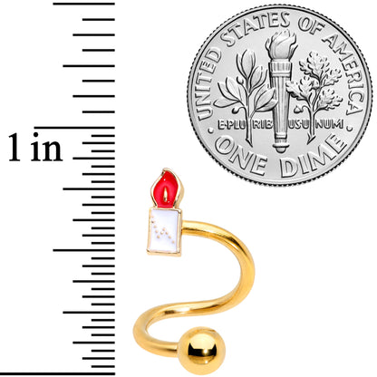 14G 3/8 Gold Tone Holiday Candle Spiral Twister Belly Ring