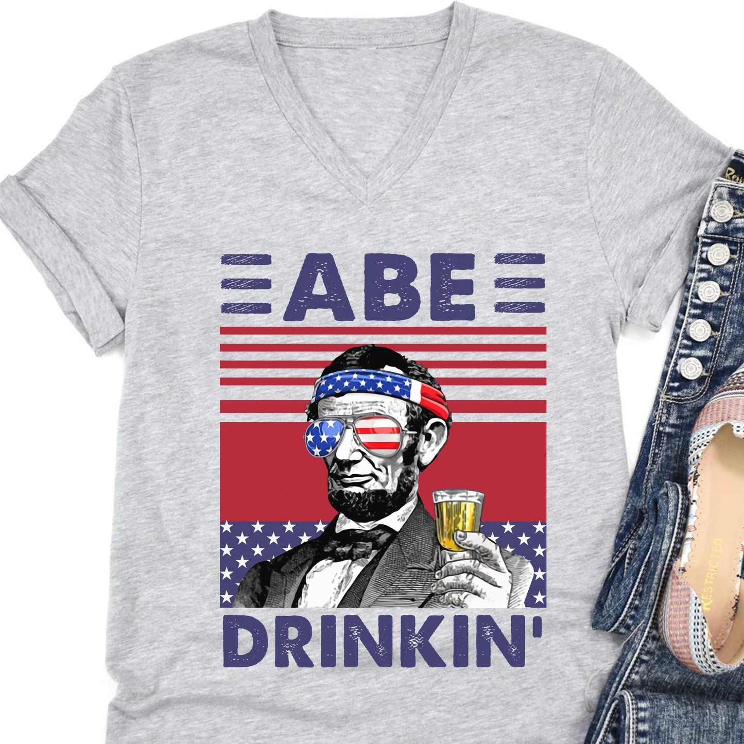 Abe Drinkin Funny 4th Of July Drinking Shirt Bright T1188