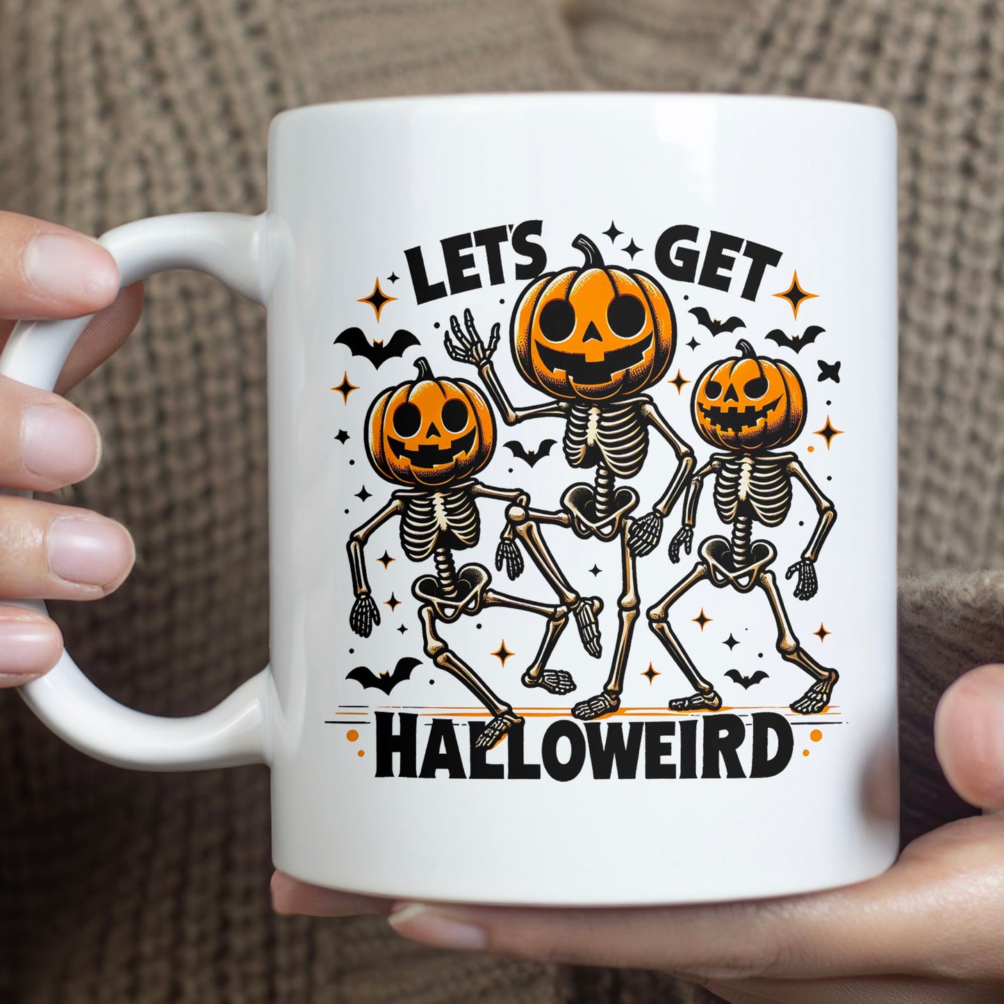 Let's Get Halloweird Mug, Fall Halloween Season Mug, Spooky Skeleton Mug, Halloween Mug T1319