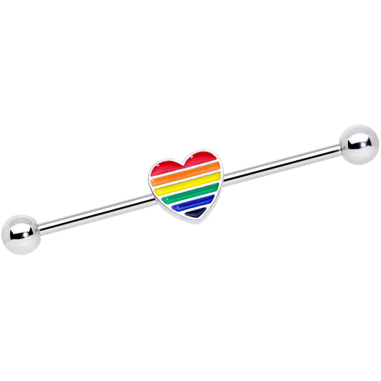 14G Rainbow Pride Heart Industrial Barbell 38mm