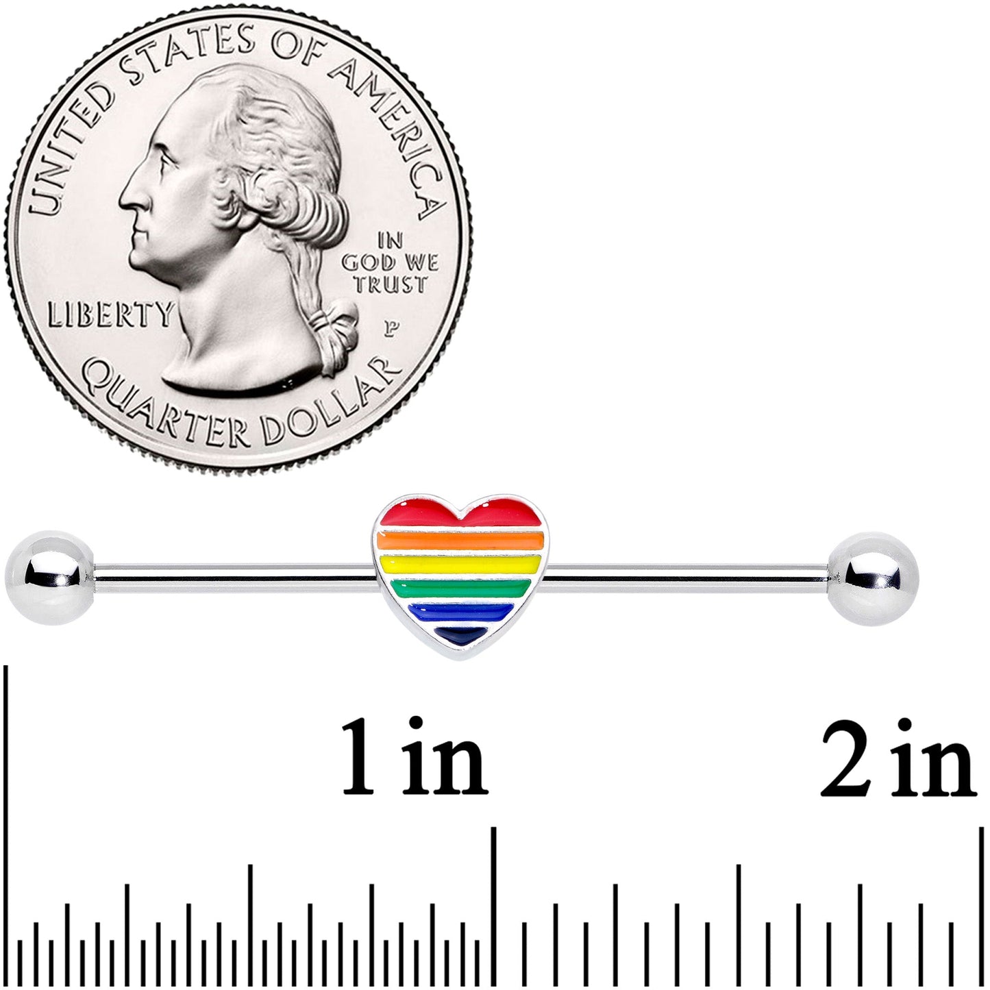 14G Rainbow Pride Heart Industrial Barbell 38mm