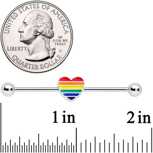 14G Rainbow Pride Heart Industrial Barbell 38mm