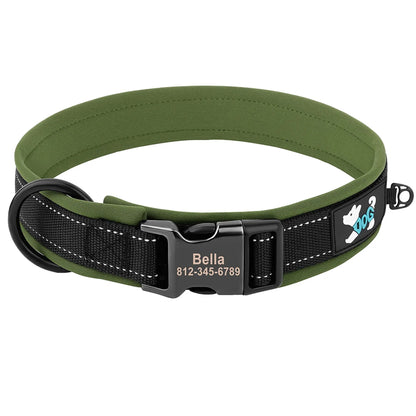 Personalized Dogs Padded Collars Reflective | Custom Name ID Tag Dog Collar | Collar for Pet Small Medium Large Dog - C1532- SLKZGXQ